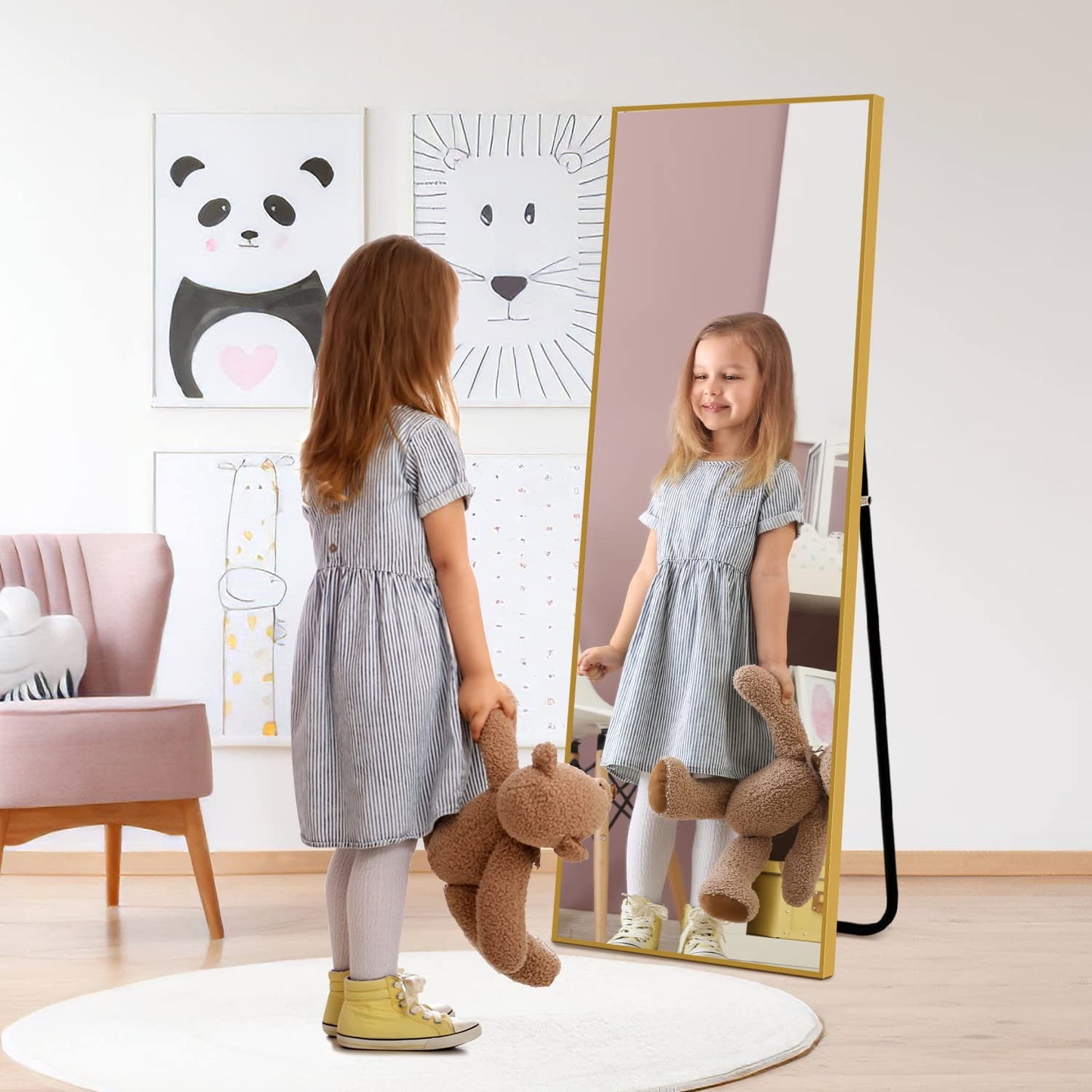 NicBex Full Length Mirror, 47x16 Inch Aluminum Alloy Frame Large Wall Mirror, Vanity Mirror, Bedroom Mirror, Dressing Mirror, Living Room Mirror,Gold