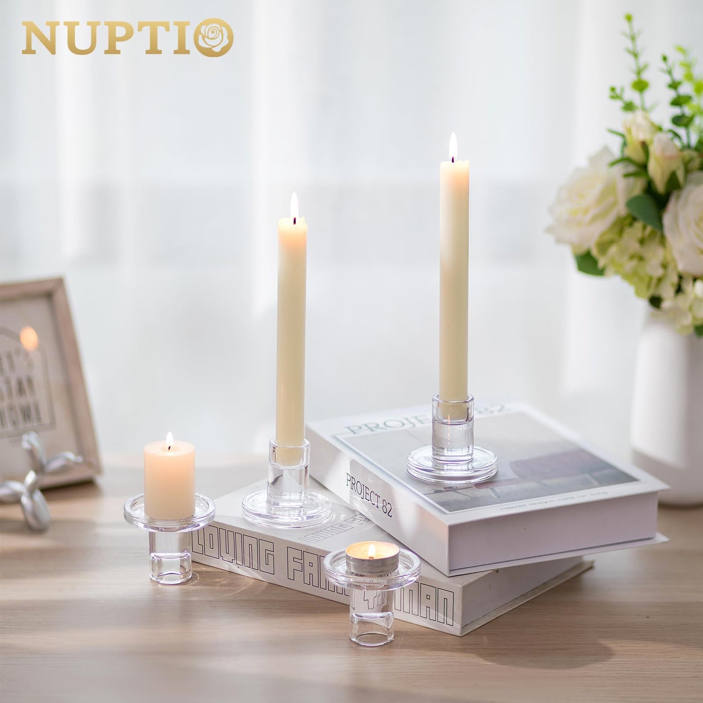 NUPTIO Set of 10 Clear Candle Holders