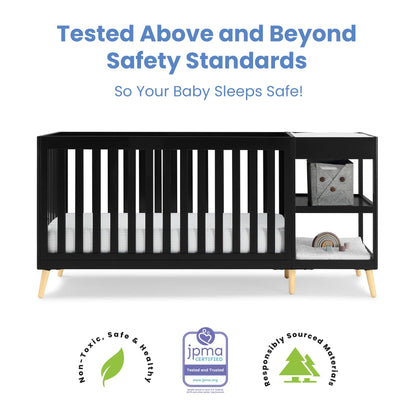 Delta Children Essex 4-in-1 Convertible Crib and Changer, Black Ebony w/Natural Knobs