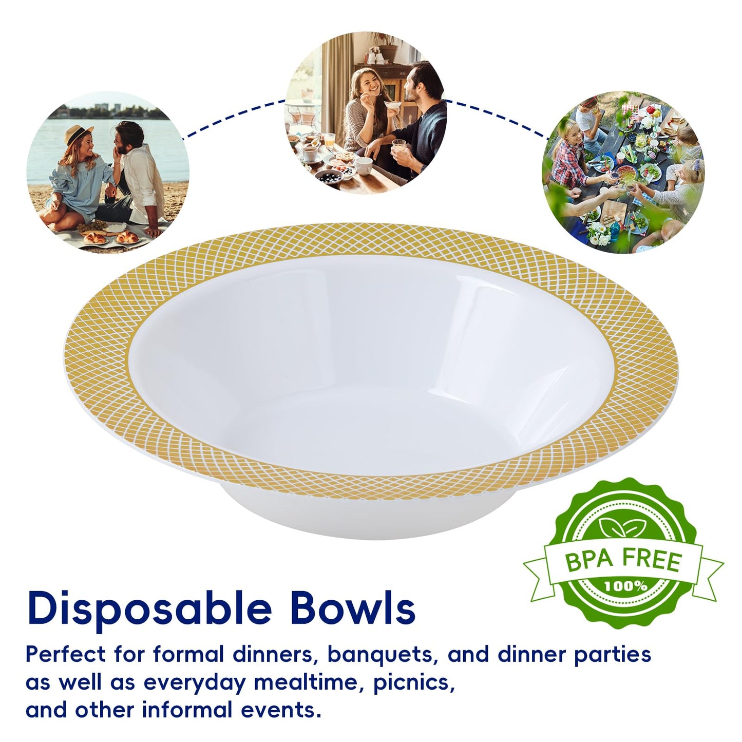 100 Pack JOLLY CHEF Heavy Duty Plastic Bowls