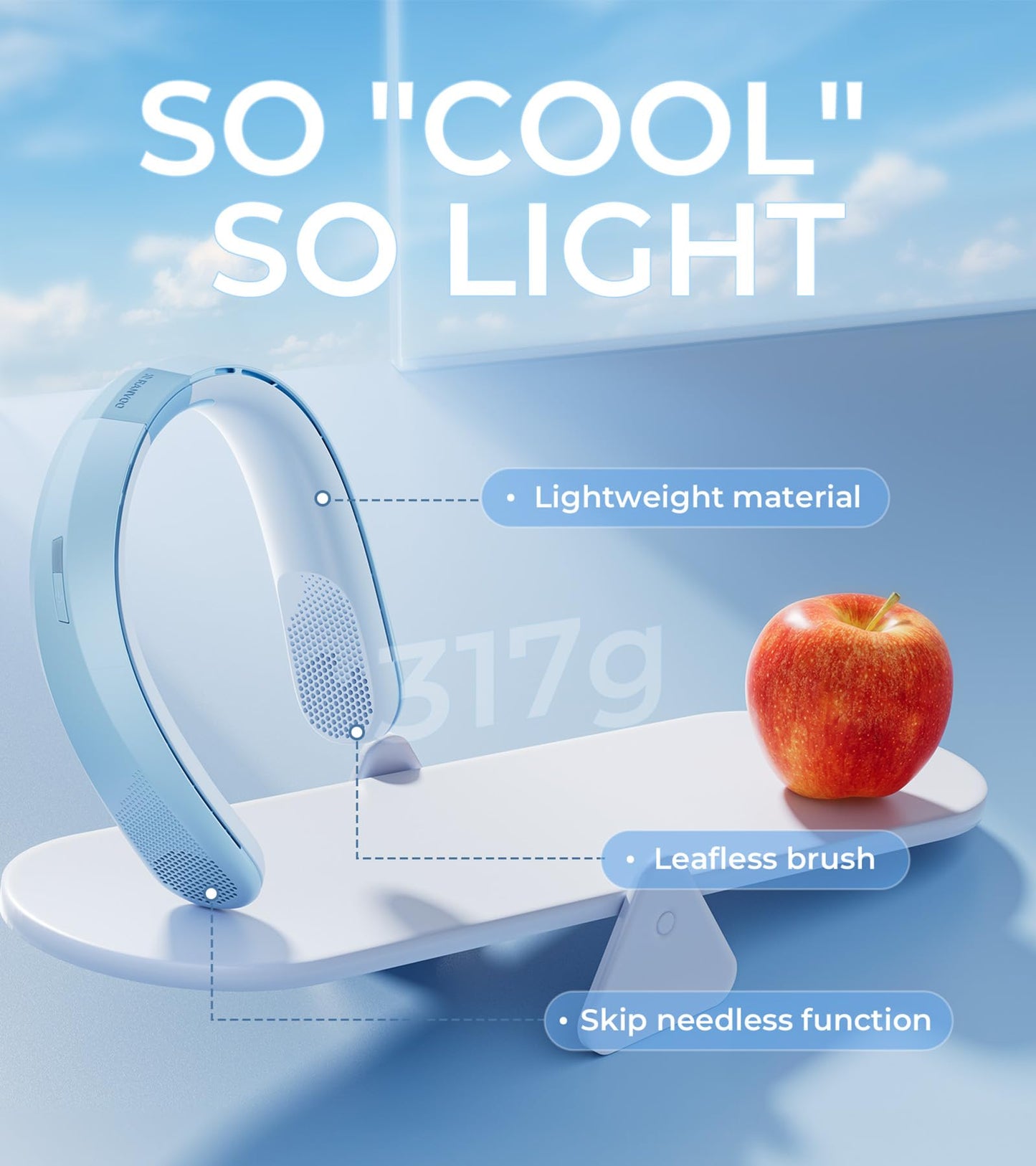 Rechargeable Neck Fan by RANVOO, Hands-Free Cooling