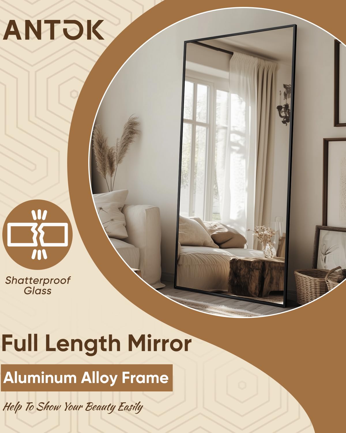Antok Full Length Floor Mirror - 58"x21" Black