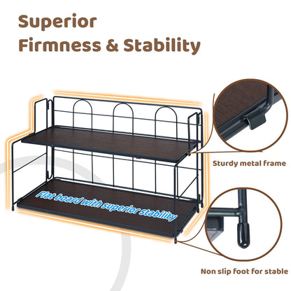 Edergoo Bathroom Counter Organizer 10s Tool-Free Install, 2 Tier Bathroom Organizers and Storage, Collapsible Bathroom Organizer Countertop, Wood Bathroom Kitchen Countertop Organizer, Black