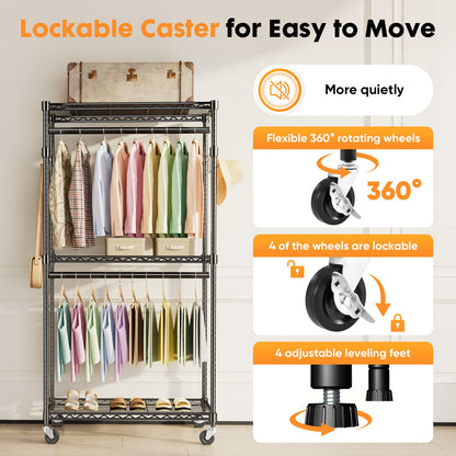 Heavy Duty Adjustable Clothes Rack with Wheels
