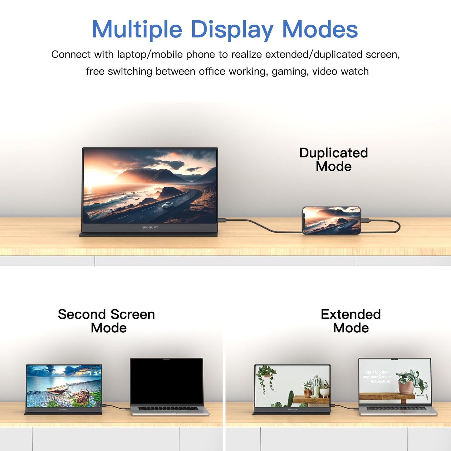 RFGOUPY Portable Monitor, 15.6 Inch 1080P FHD Portable Laptop Monitor USB C HDMI Travel Monitor, Ultra-Slim IPS Second Screen with Smart Cover, External Monitor for Laptop/PC/Mac/Gaming/Phone