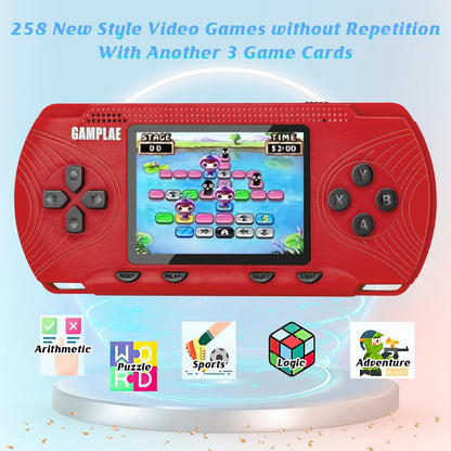 GAMPLAE Retro Handheld Games for Kids, Handheld Game Console Support TV Output, 3.0'' Large Screen Built-in 258 HD Classic Educational Games Retro Video Game Console Birthday for Boys Girls
