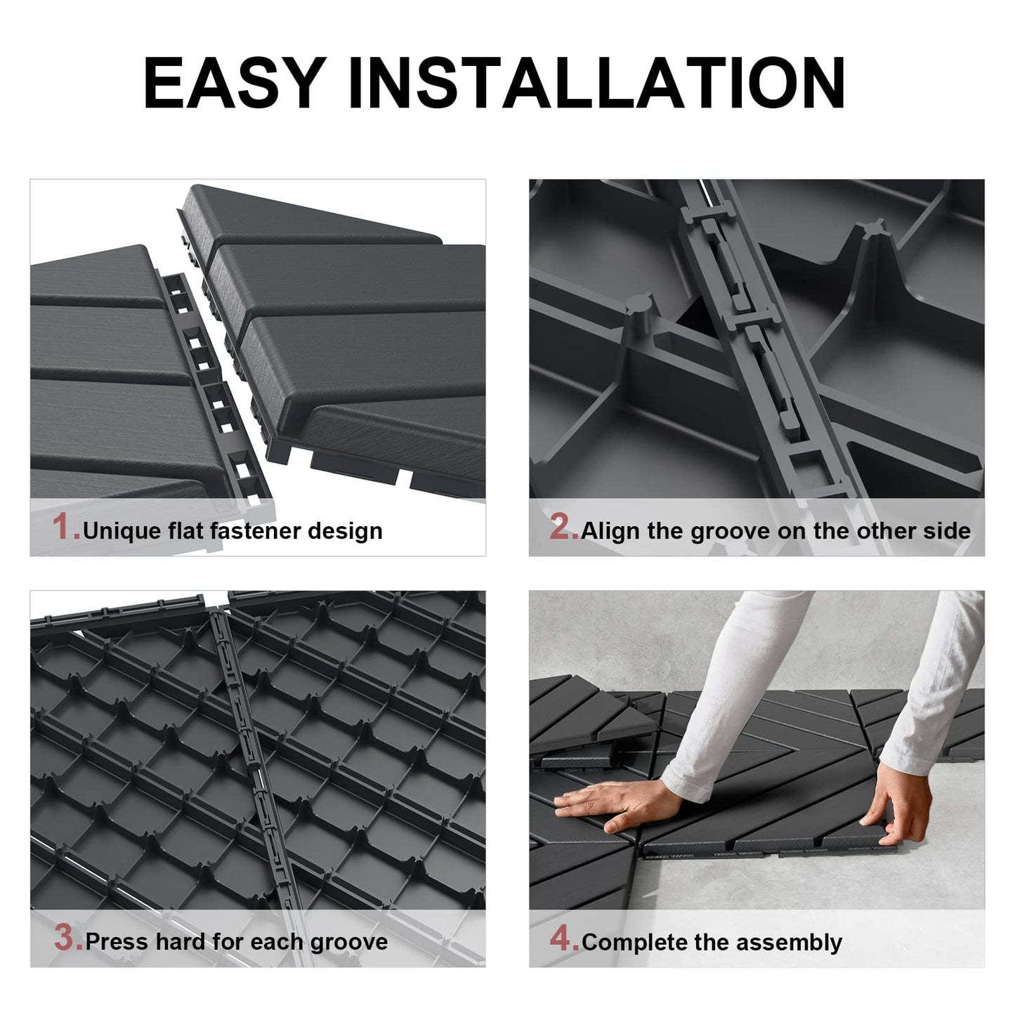 VANCASTLE Plastic Interlocking Deck Tiles, 11.8"x11.8"(Pack of 36), Patio Flooring Outdoor Waterproof All Weather Use, Outdoor Flooring for Patio Garden Poolside Front/Back Yard, Dark Grey