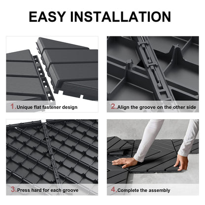 VANCASTLE Plastic Interlocking Deck Tiles, 11.8"x11.8"(Pack of 36), Patio Flooring Outdoor Waterproof All Weather Use, Outdoor Flooring for Patio Garden Poolside Front/Back Yard, Dark Grey