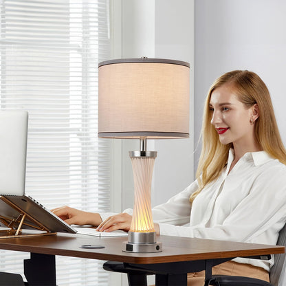 bdayanx 3-Way Dimmable Table Lamp Set of 2,Touch Control Lamp with Night Light,Modern Crystal Table Lamps for Bedroom,Living Room，Bedside Lamps with USB A+C Ports，Fabric Lampshade(Blubs Included)