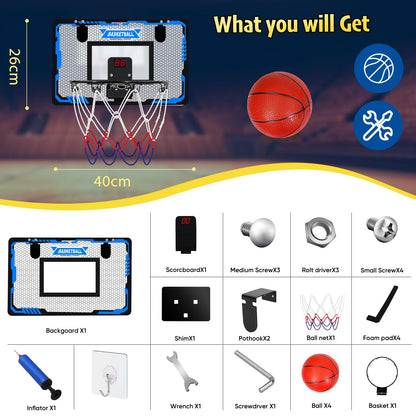 Sports Mini Basketball Hoops - Kids Indoor Over The Door Mini Hoop + Basketball Sets - Perfect Game Accessory for Bedroom + Offic-Sports & Outdoor Play Toys Room Game