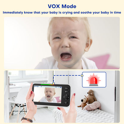 Maxi Cosi Baby Monitor with Camera and Audio, 5'' Sreen Baby Camera Monitor No WiFi,30-Hrs Battery, Pan-Tilt-Zoom Video Baby Monitors Portable,VOX, 2-Way Talk,Night Vision,8 Lullabies and 1000ft Range