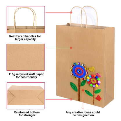 Brown Kraft Paper Gift Bags with Handles, 100 Pcs