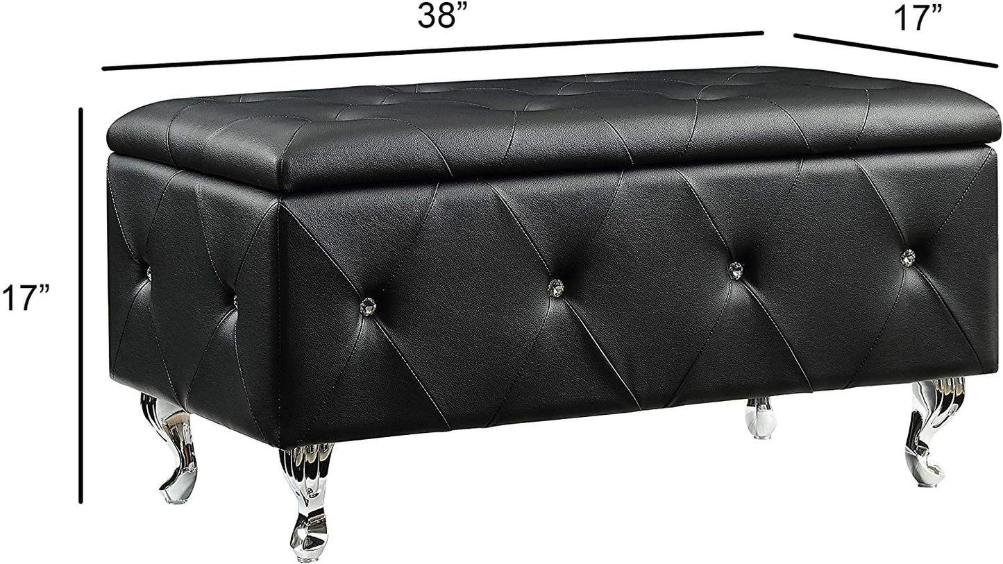 AC Pacific Tufted Faux Leather Storage Ottoman