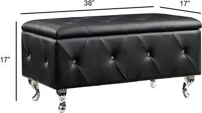 AC Pacific Tufted Faux Leather Storage Ottoman