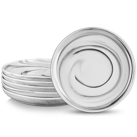 MALACASA Dinner Plate 6-Piece Set, 8.5 Inch Porcelain Salad Dessert Round Plates, Serving Dishes, Dinnerware Sets, Kitchen Dinner Plates for Appetizer, Pasta, Marble Grey, Series REG