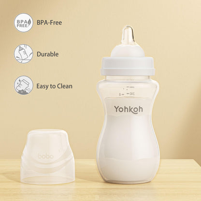 YOHKOH Natural Flow PP Baby Bottle with Natural Response Nipple, Wide Neck Anti-Colic Baby Bottles, Easy to Clean (8.8oz (Pack of 2), White)