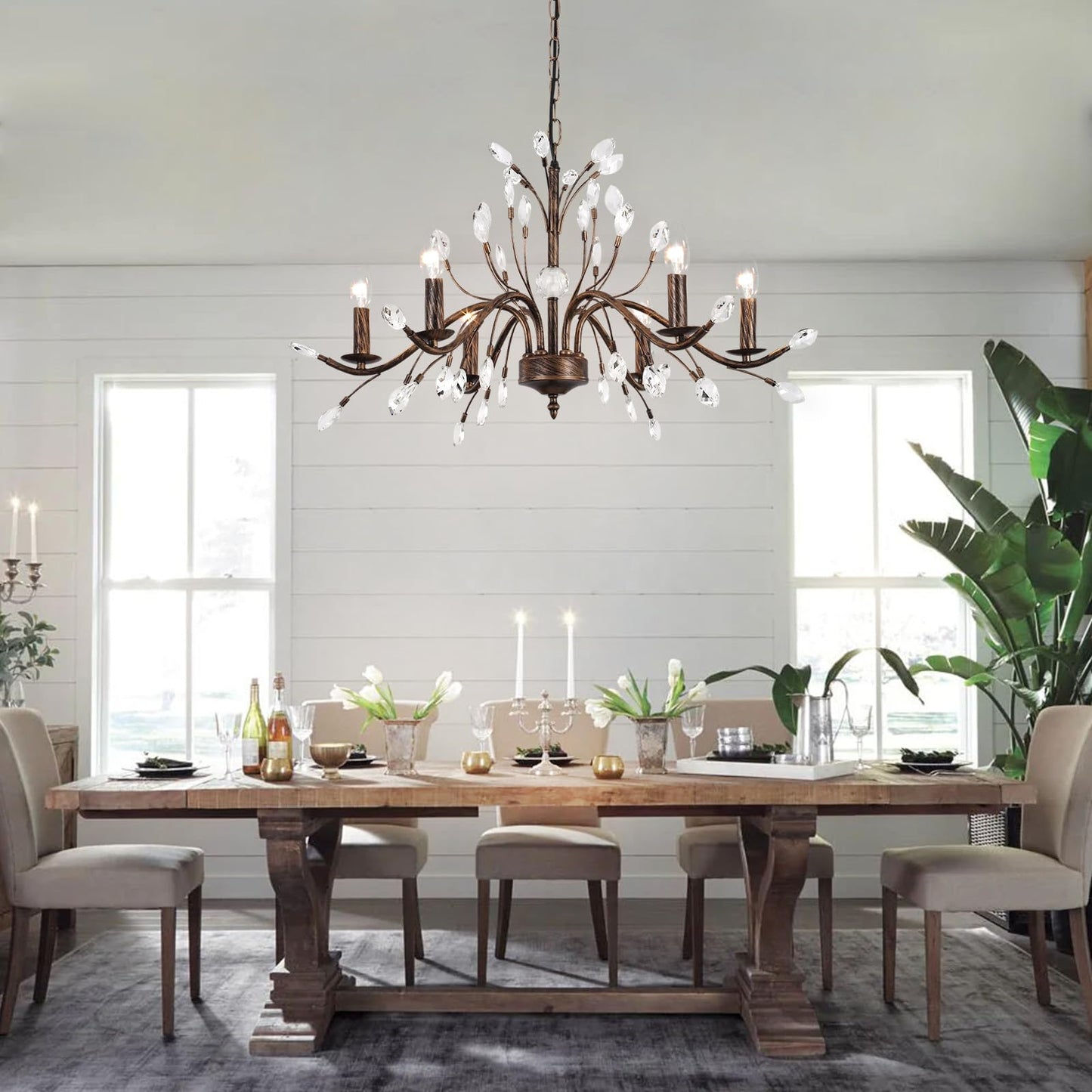 Zicbol 6-Light Vintage Crystal Chandelier Pendant