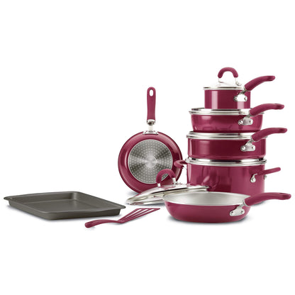 Rachael Ray Create Delicious Nonstick Cookware Pots and Pans Set, 13 Piece, Burgundy Shimmer