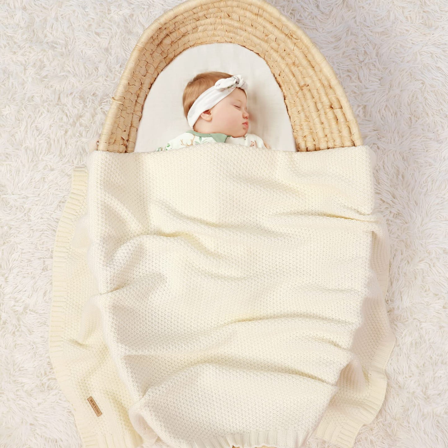 mimixiong Baby Blanket Knit Toddler Blankets for Boys and Girls Ivory 40x30 Inch