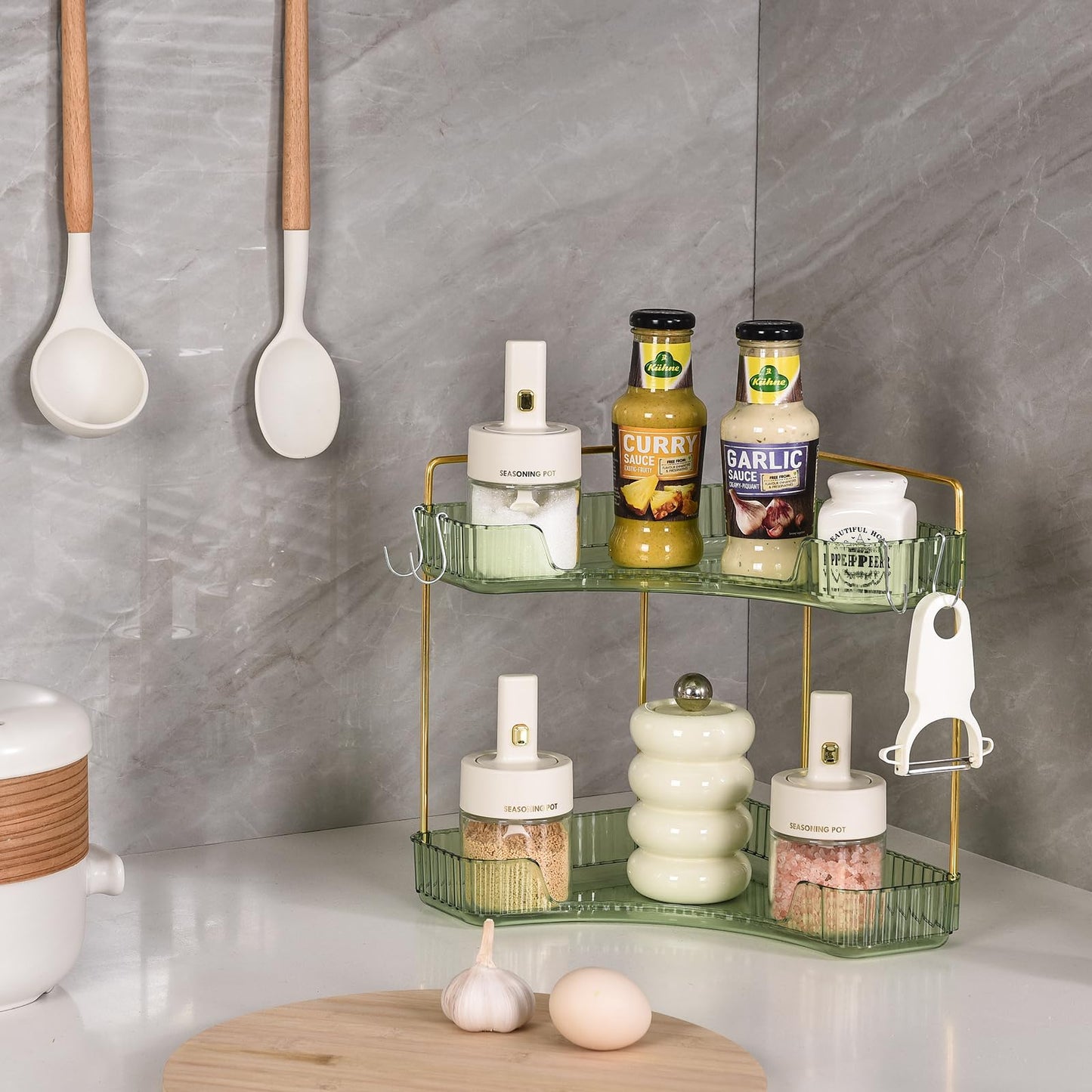 2 Tier Bathroom Counter Organizer with Hooks