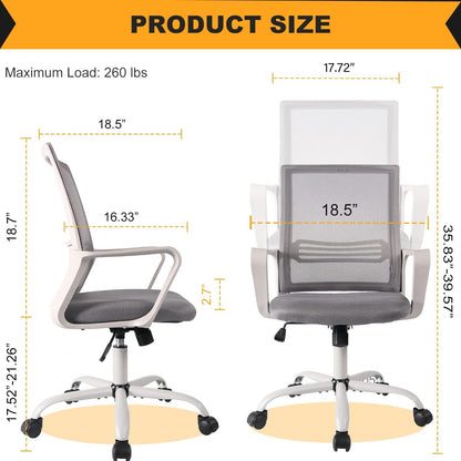 Desk Chair Ergonomic Mesh Home Office Chair, Mid Back Adjustable Computer Task Chairs Swivel Rolling Office Desk Chair, Grey