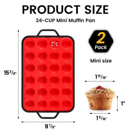 Mini Muffin Pan 24-Cup Silicone Bakeware Set