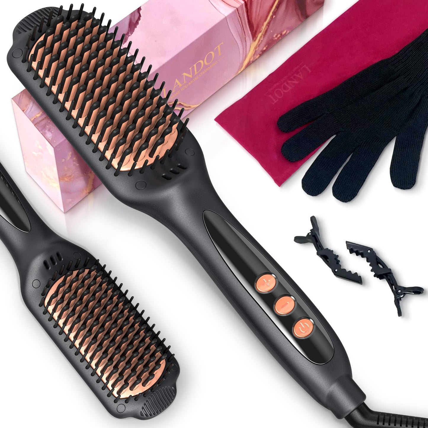 LANDOT Hair Straightening Brush with Dual Voltage