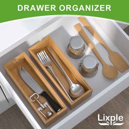 Bamboo Drawer Organizer Set of 2 for Storage
