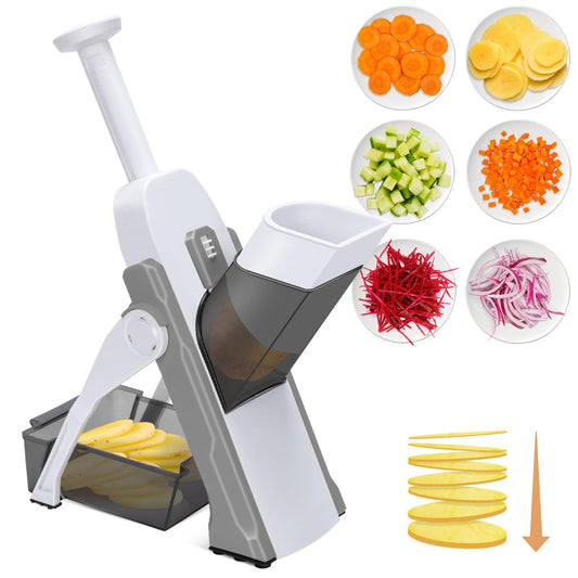 Masthome Safe Mandoline Slicer for Kitchen,Multifunctional Vegetable Slicer,Professional Kitchen Mandolin,Thickness Adjustable Vegetable Chopper with Container for Kitchen Chef Meal Prep (Gray)