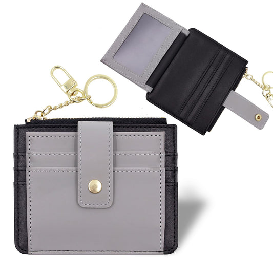 Slim Wallet for Women with Keychain & Zipper