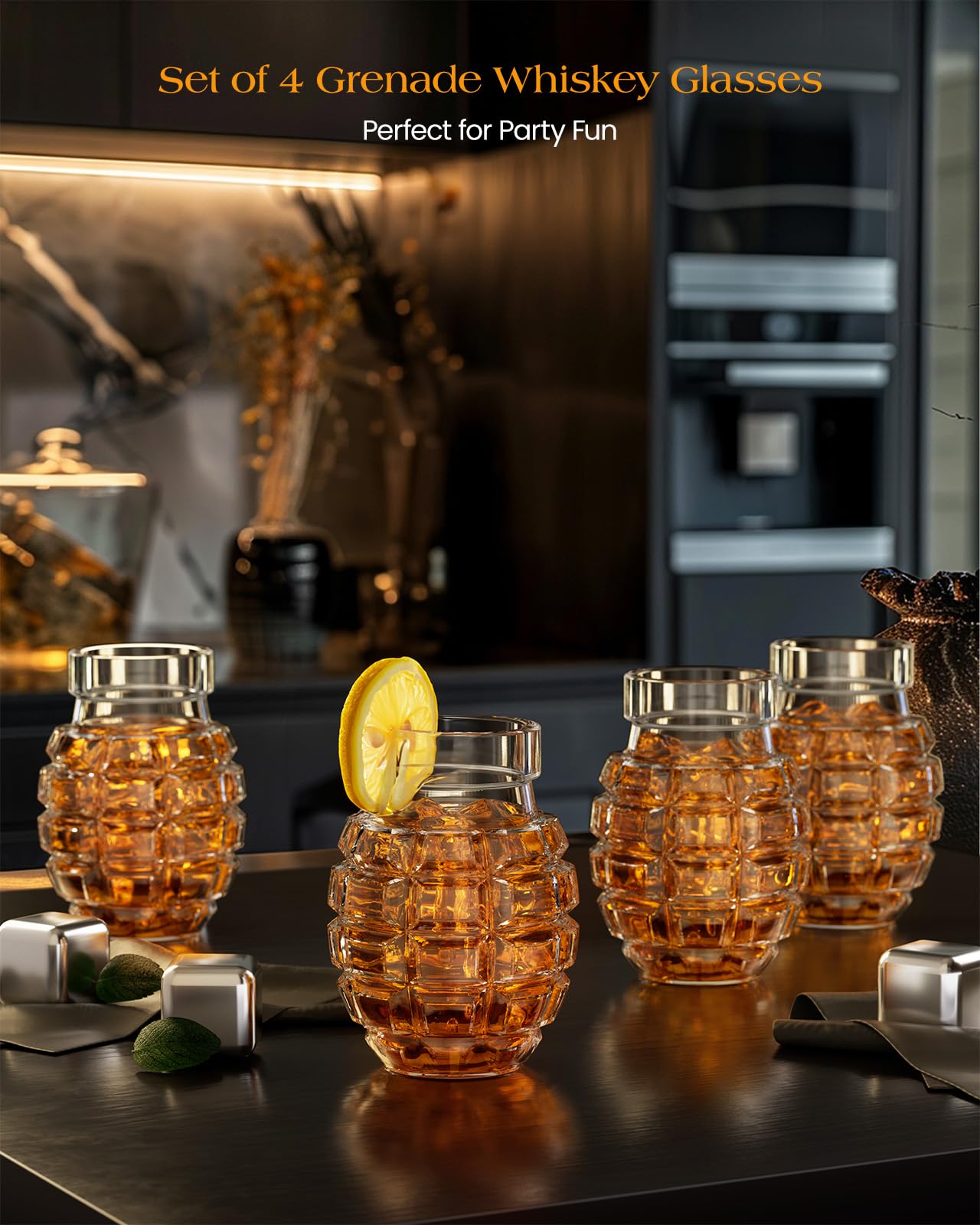 Set of 4 Grenade Whiskey Glasses in Gift Box