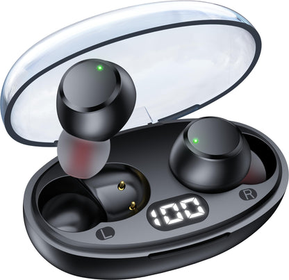 Wireless Bluetooth Earbuds Headphones 5.3 Mini Ear Buds IPX7 Waterproof Earbud Workout Earphones with LED Display Charging Case Sports Headset Touch Control Stereo Sound for Gym Exercise Running Black