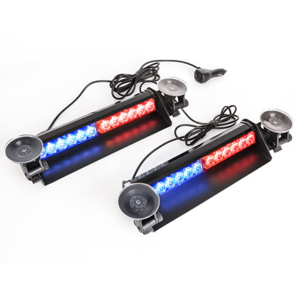 SMALLFATW Split Strobe Light Bar Dual 12 LED 16" 9 Flashing Modes, Four-Way Adjustable Locking Suction Cup, Visor Dash Windshield Warning Emergency Light for Car Truck Vehicles, Red&Blue 2PCS