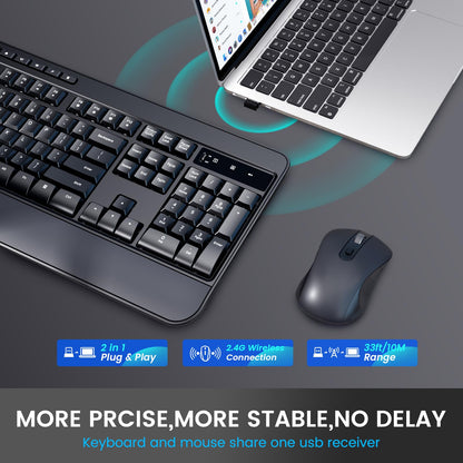 VEILZOR Wireless Keyboard and Mouse Combo, Full-Size 2.4G Ergonomic Computer Keyboard with Wrist Rest, 12+10 Multimedia Hotkeys, 4-Level 2400 DPI Wireless Mouse for Laptop/PC/Desktop,Windows/Mac OS