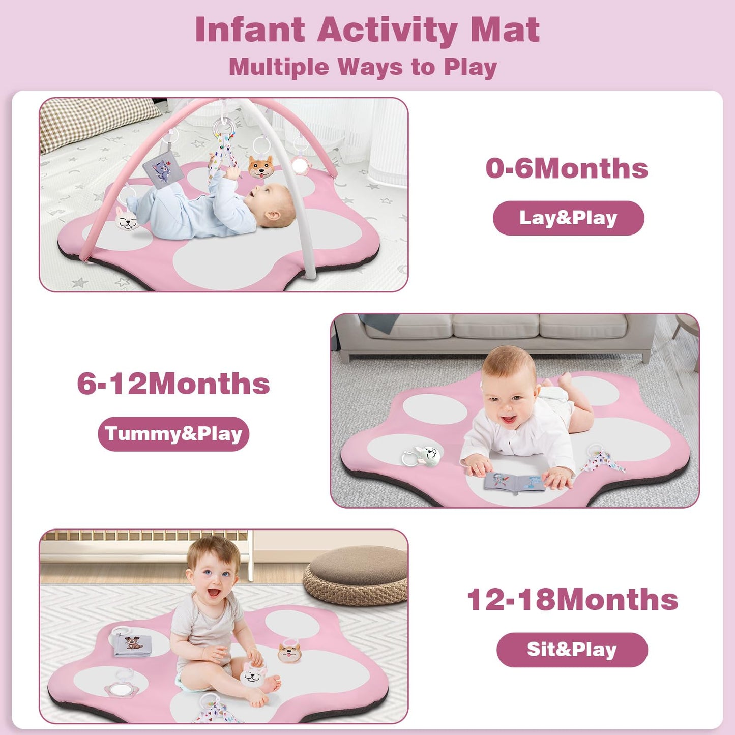 Baby Gym Activity Play Mat with 5 Toys