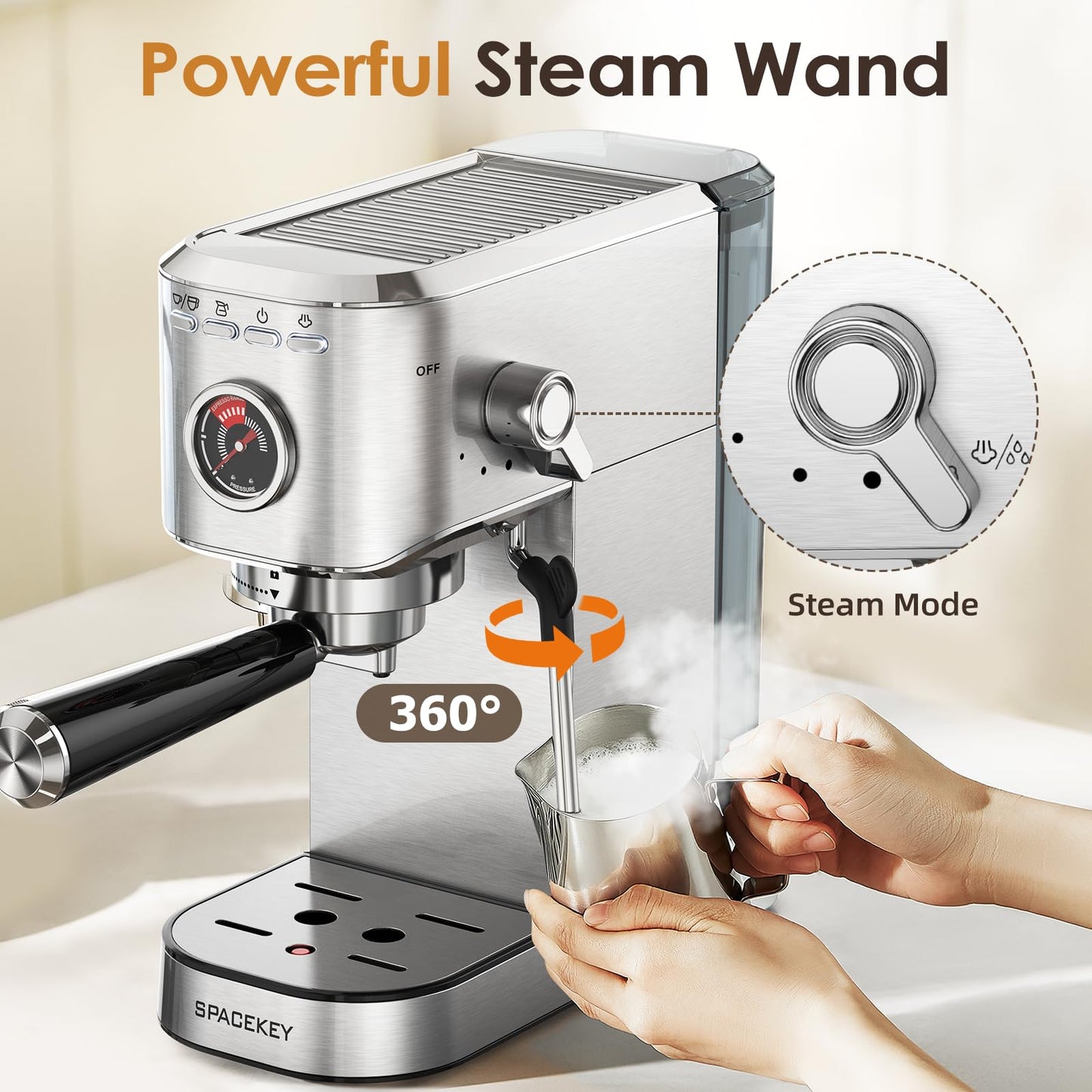 Spacekey 20 Bar Espresso Machine with Milk Frother