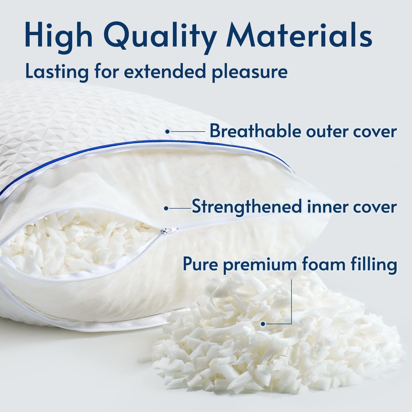 viewstar Shredded Memory Foam Pillows Queen Size Set of 2, Adjustable Firm Pillows for Side Back Stomach Sleepers, Bed Pillows with Washable Removable Cover 19"x 28"