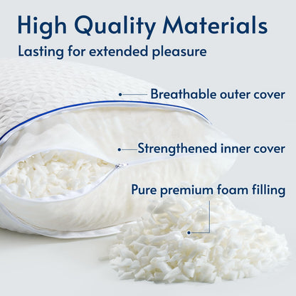 viewstar Shredded Memory Foam Pillows Queen Size Set of 2, Adjustable Firm Pillows for Side Back Stomach Sleepers, Bed Pillows with Washable Removable Cover 19"x 28"