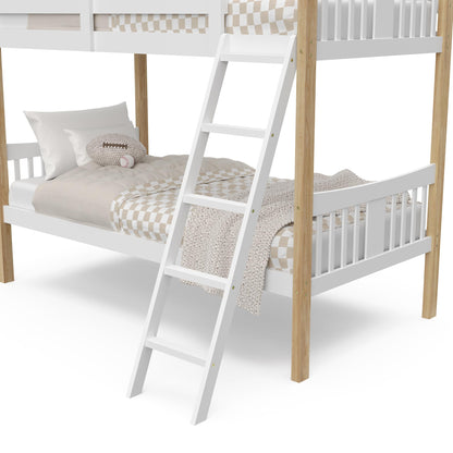 Storkcraft Caribou Twin-Over-Twin Bunk Bed (White with Natural) – GREENGUARD Gold Certified, Converts to 2 Individual Twin beds