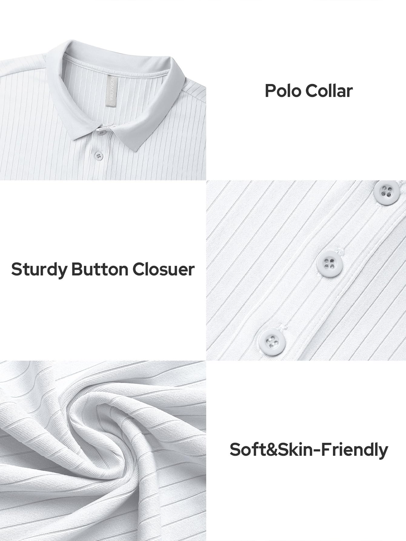 hawalili Men's Polo Shirts Short Sleeve V Neck Ribbed Knit Button Up Slim Fit Golf Muscle Blouse Tee White-M