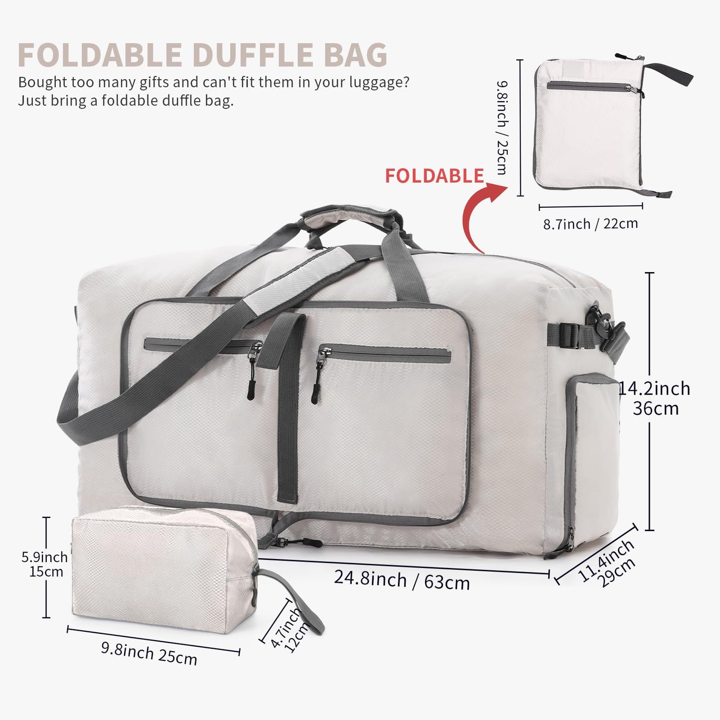 Vomgomfom 65L Waterproof Travel Duffel Bags With Toiletry Bag, 7 Pockets, Spacious Main Compartment, Shoes Compartment With Air Vents, Foldable Overnight Duffle Bag For Camping Gym