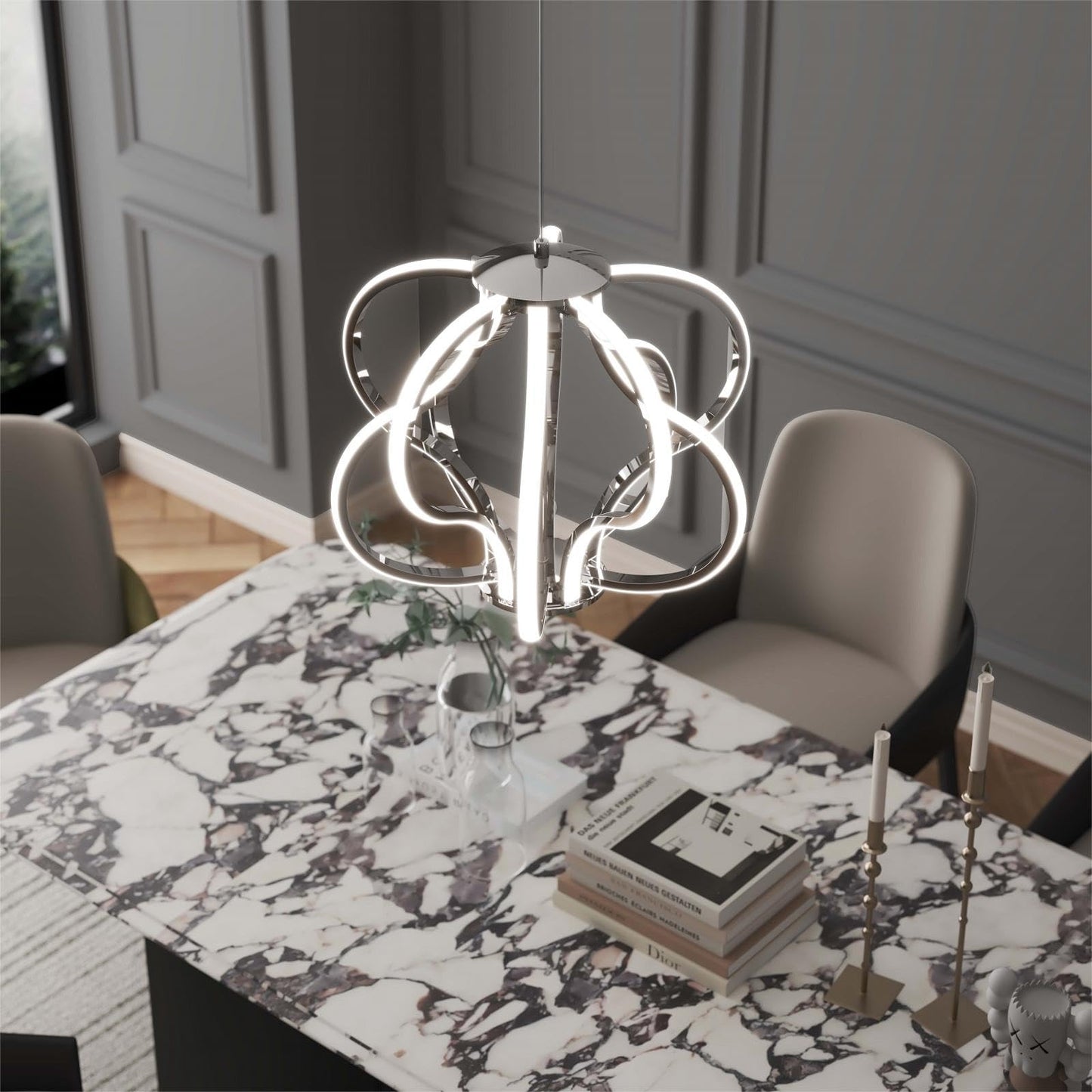 UPDATE: DEAD! Modern LED Chandelier,Chrome Hanging Pendant Lights,Easy Install Suitable for Dining Room Living Room Bedroom Kitchen and Corridor (10 Light, Silver)