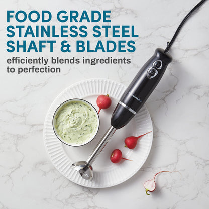 Elite Gourmet 500W Immersion Hand Blender with Steel Blades