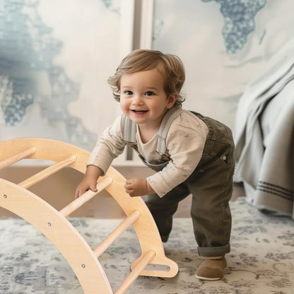WoodenEdu Pikler Triangle Set for Baby Climbing Toy Indoor Playground for Kid, Montessori Learning Toy with Arch, Ramp, and Climbing Triangle, Indoor Outdoor Playground Climbing Toys for Toddlers