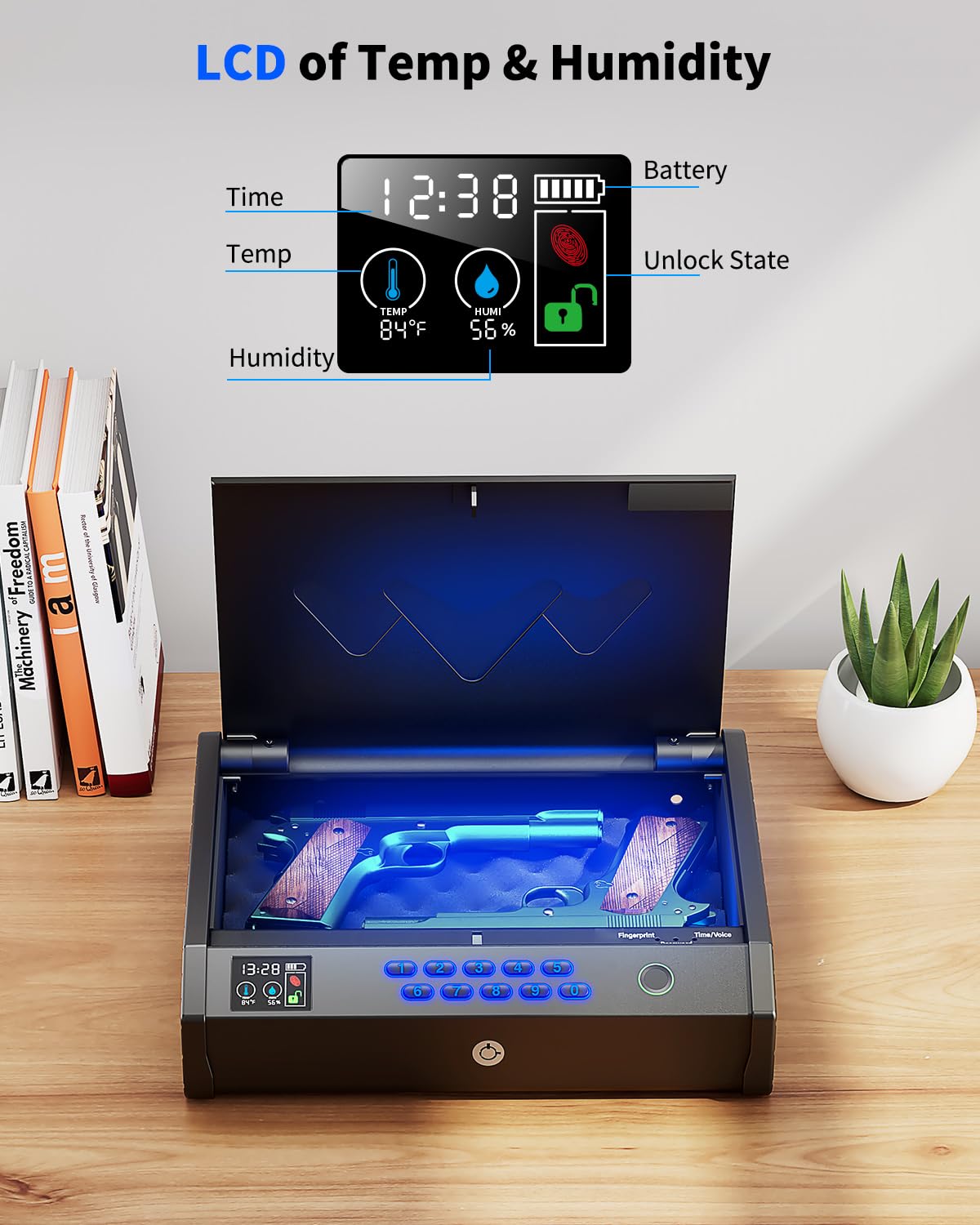 Biometric Handgun Safe with LCD Display and USB