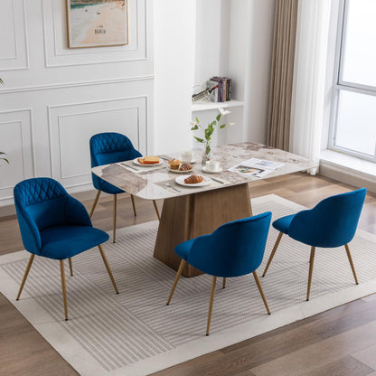 MINPINSER Velvet Dining Chairs Sets of 2, Modern Upholstered Accent Side Chairs with Arm Gold Metal Legs for Kitchen Living Bed Room, Blue
