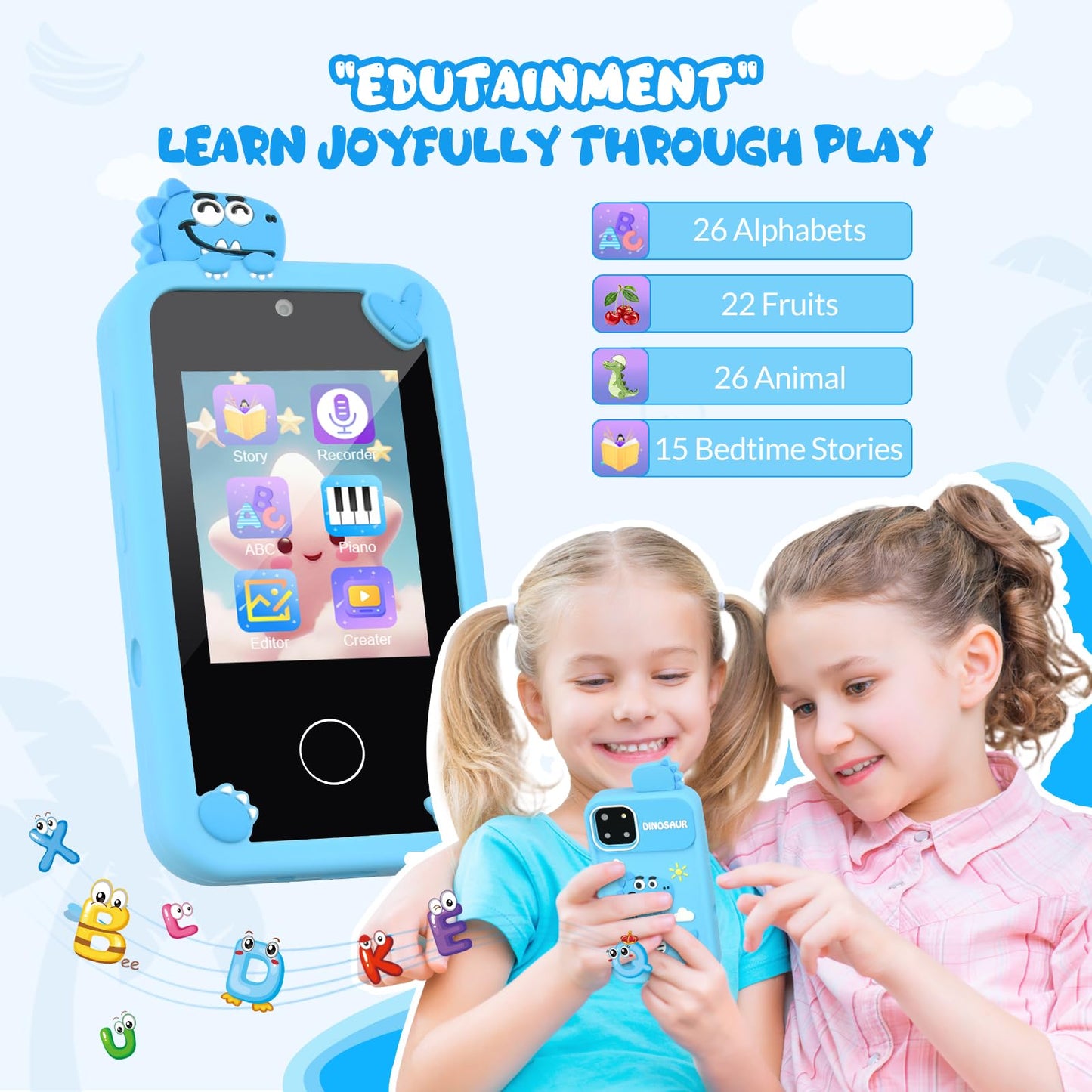 Kids Smart Phone Toy with Touchscreen & Dual Lens