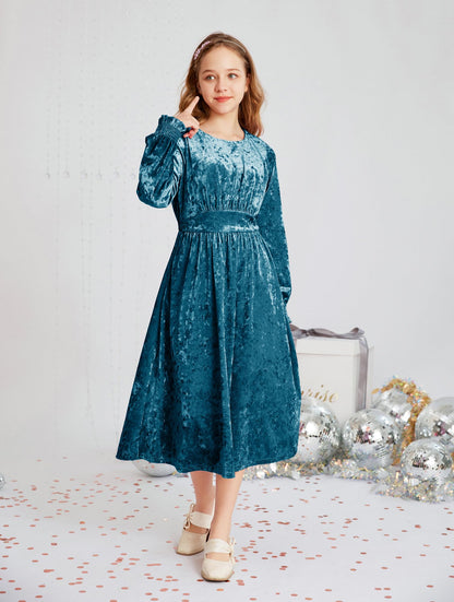 GRACE KARIN Girls Velvet Long Sleeve Midi Dress