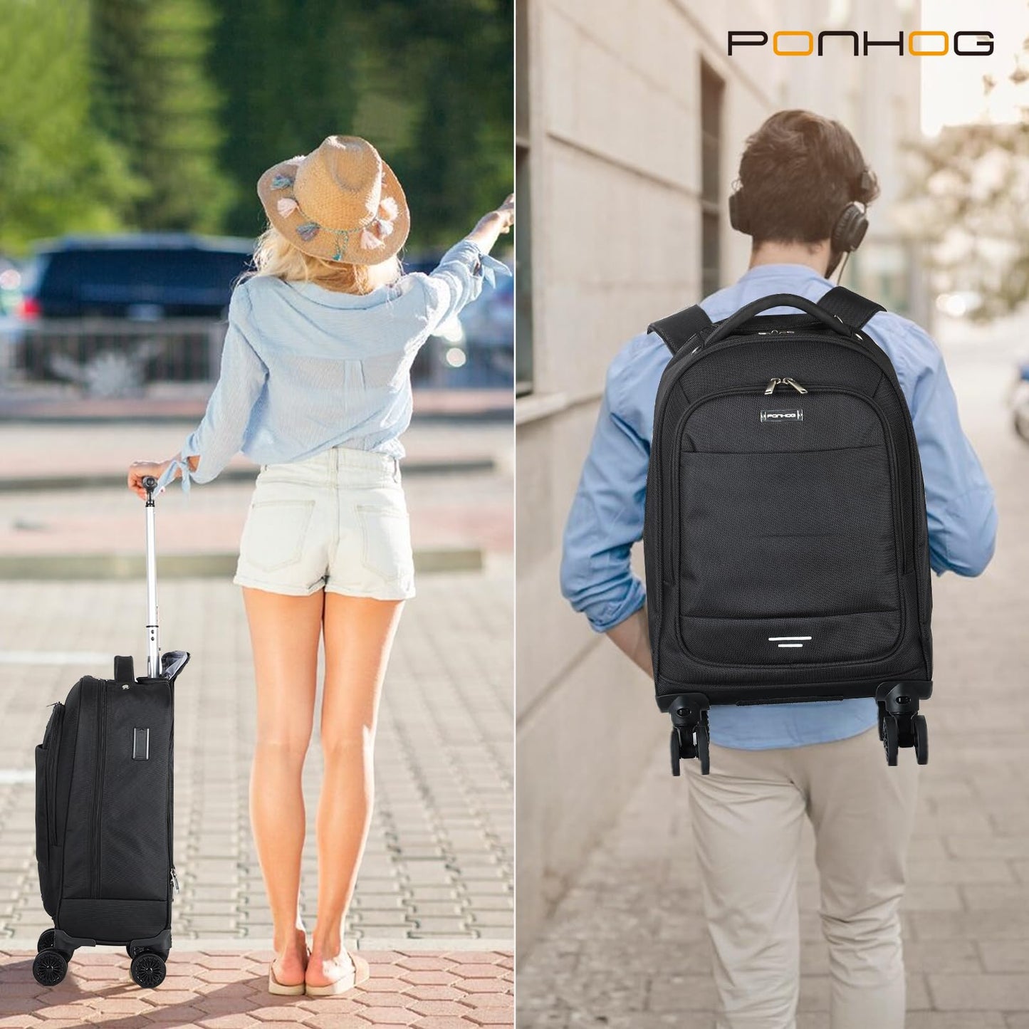 Rolling Backpack with 4 Spinner Wheels