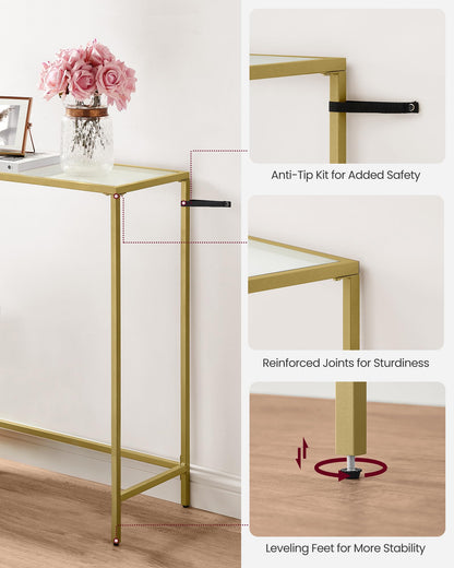 VASAGLE Modern Entryway Console Table with Glass Top